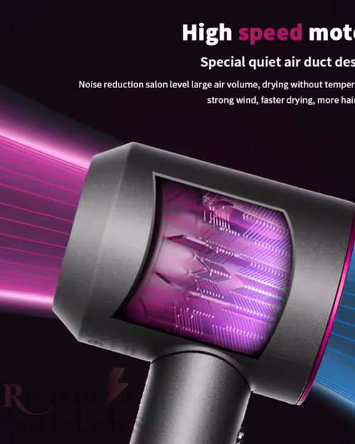 Secador iónico tipo dyson con accesorios. Secador de pelo profesional de iones negativos para uso doméstico. Secador de pelo de alta velocidad sin aspas con temperatura constante y secado rápido con boquilla para rizar.