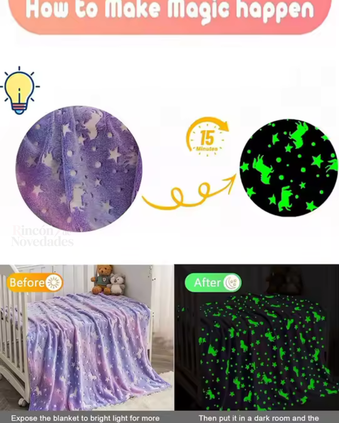 Manta Luminosa en la Oscuridad Color Morado 120cm x150cm