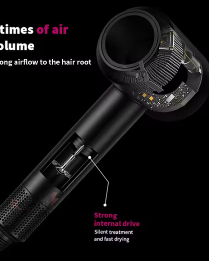 Secador iónico tipo dyson con accesorios. Secador de pelo profesional de iones negativos para uso doméstico. Secador de pelo de alta velocidad sin aspas con temperatura constante y secado rápido con boquilla para rizar.