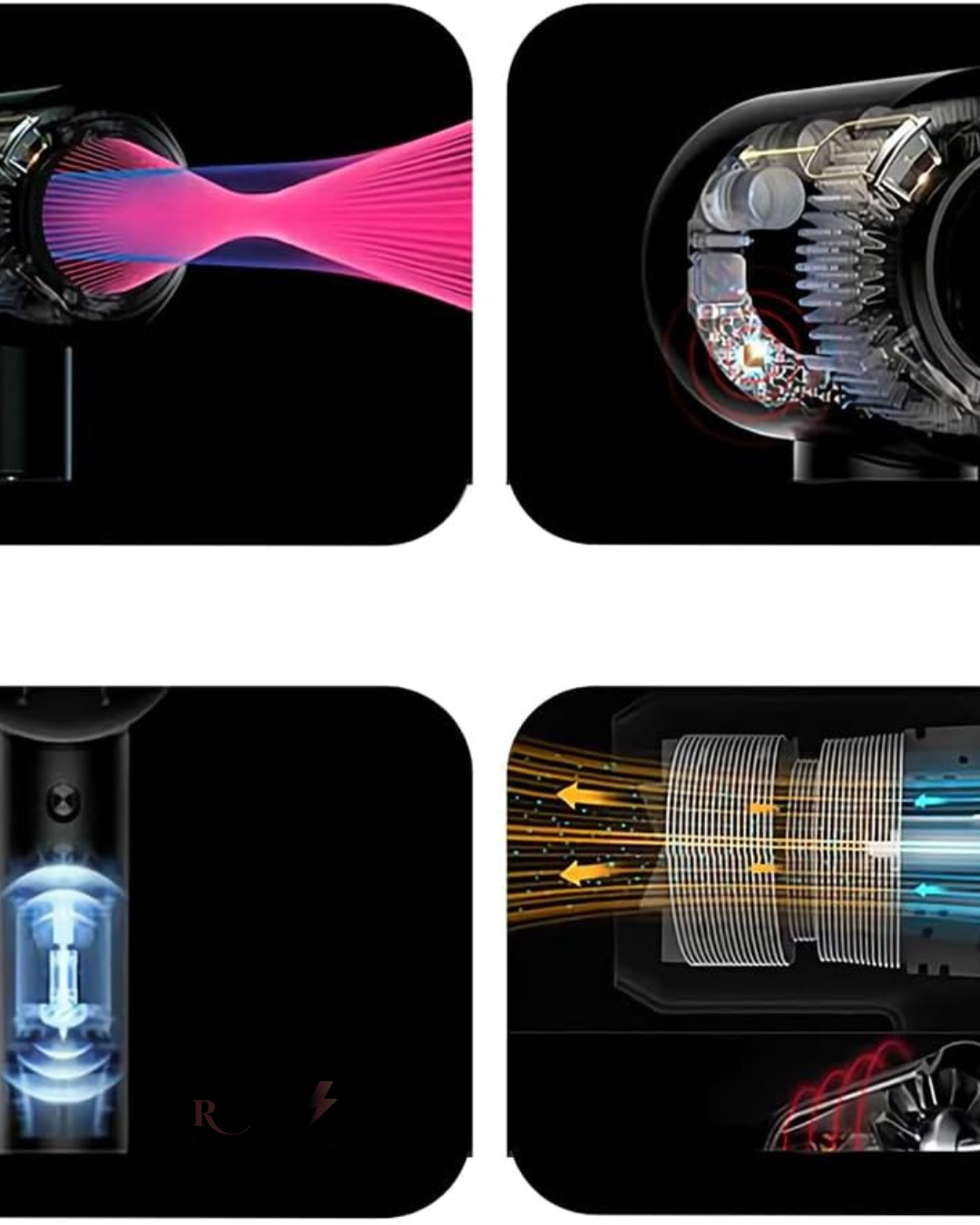 Secador iónico tipo dyson con accesorios