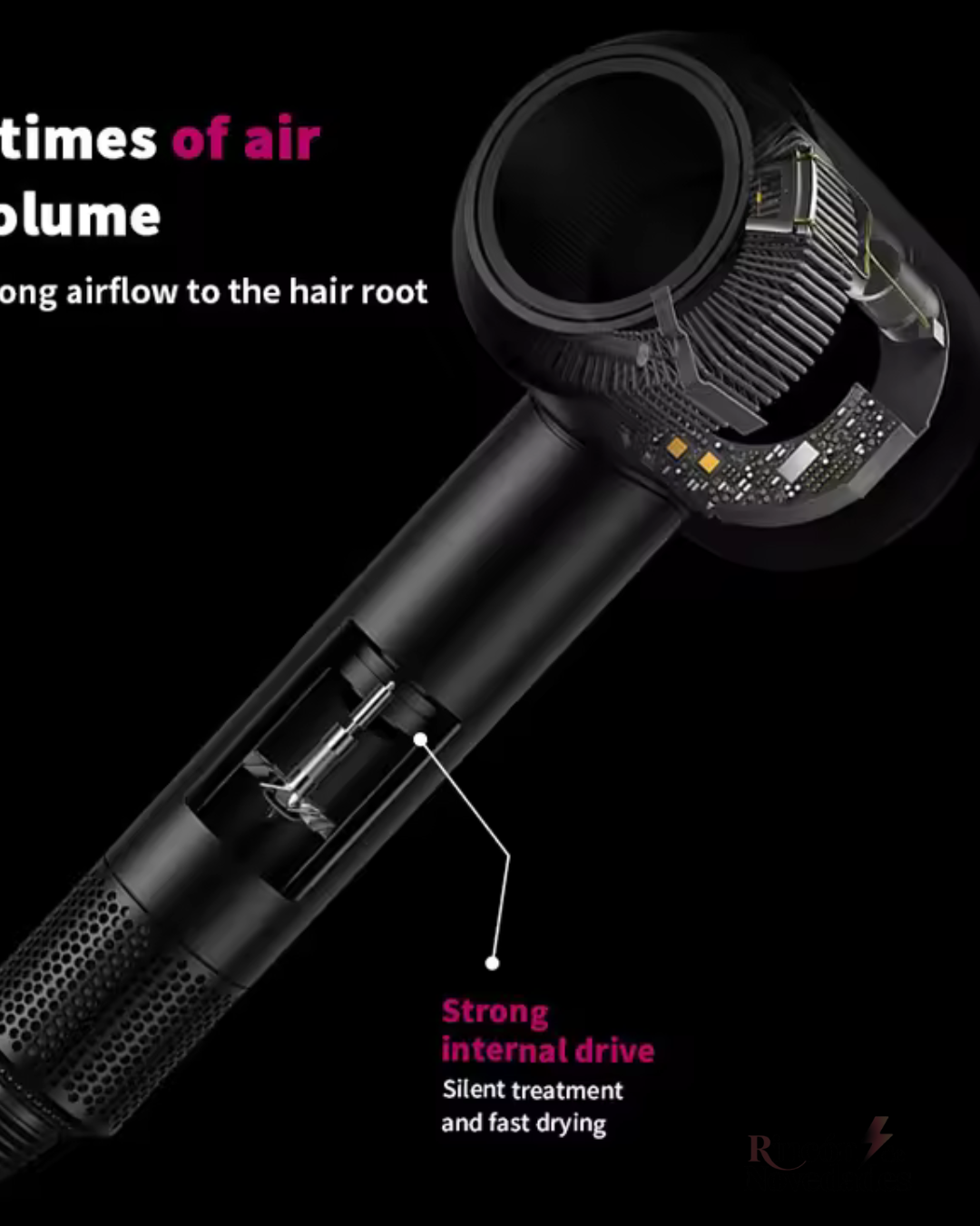 Secador iónico tipo dyson con accesorios