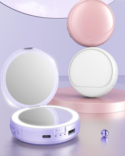 Espejo portátil led blanco powerbank con calentador