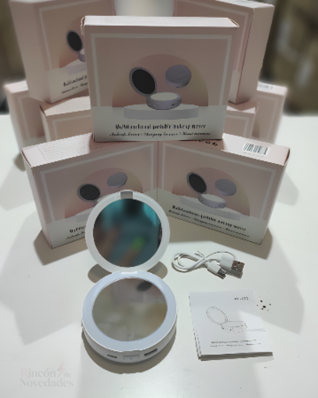 Espejo portátil led blanco powerbank con calentador