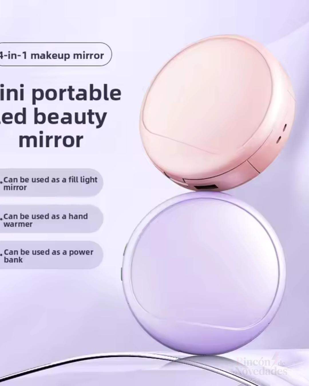 Espejo portátil led blanco powerbank con calentador