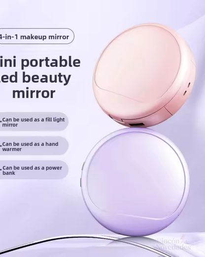 Espejo portátil led blanco powerbank con calentador