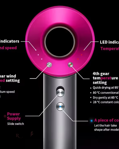 Secador iónico tipo dyson con accesorios