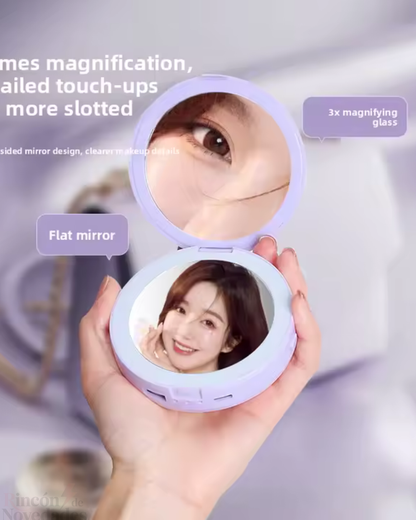 Espejo portátil led blanco powerbank con calentador Espejo de maquillaje LED portátil con carga, espejo de belleza inteligente con calefacción