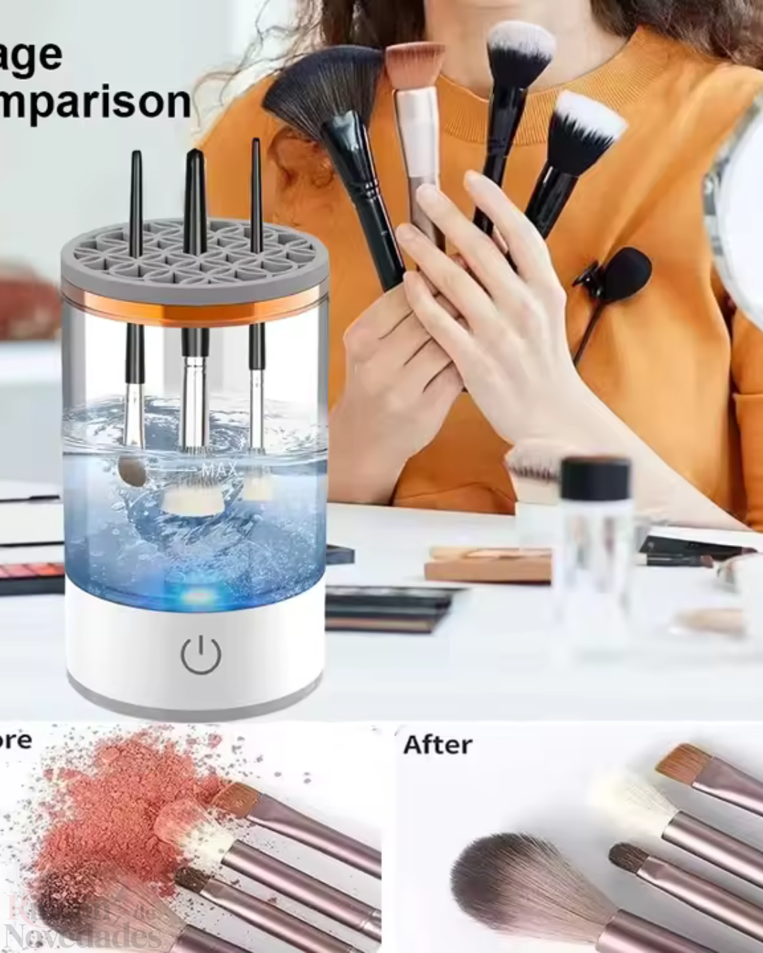 Limpiador de Brochas de Maquillaje limpiador eléctrico USB portátil de brochas de maquillaje 3 en 1 con escurridor, secador