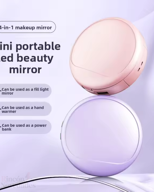 Espejo portátil led blanco powerbank con calentador Espejo de maquillaje LED portátil con carga, espejo de belleza inteligente con calefacción