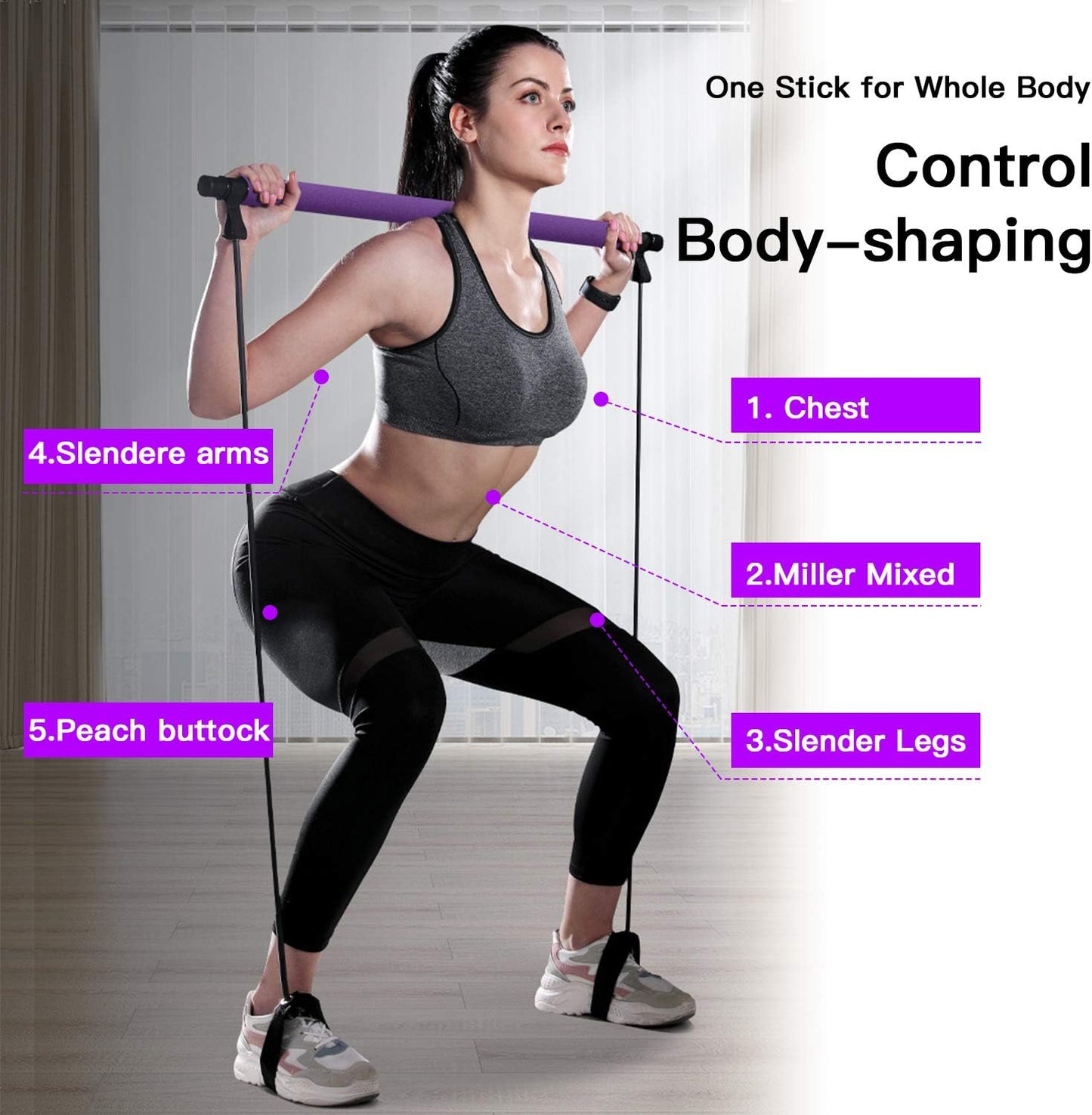 Kit de Barra de pilates portátil con banda de resistencia